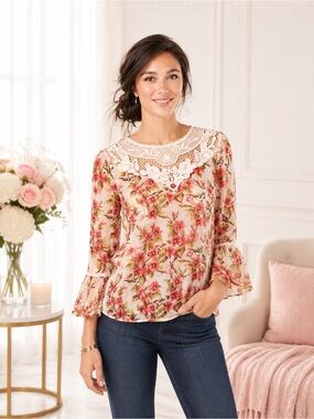 Disney Snow White LC Lauren Conrad Pink Floral Lace Boho Blouse Top NWT S XL